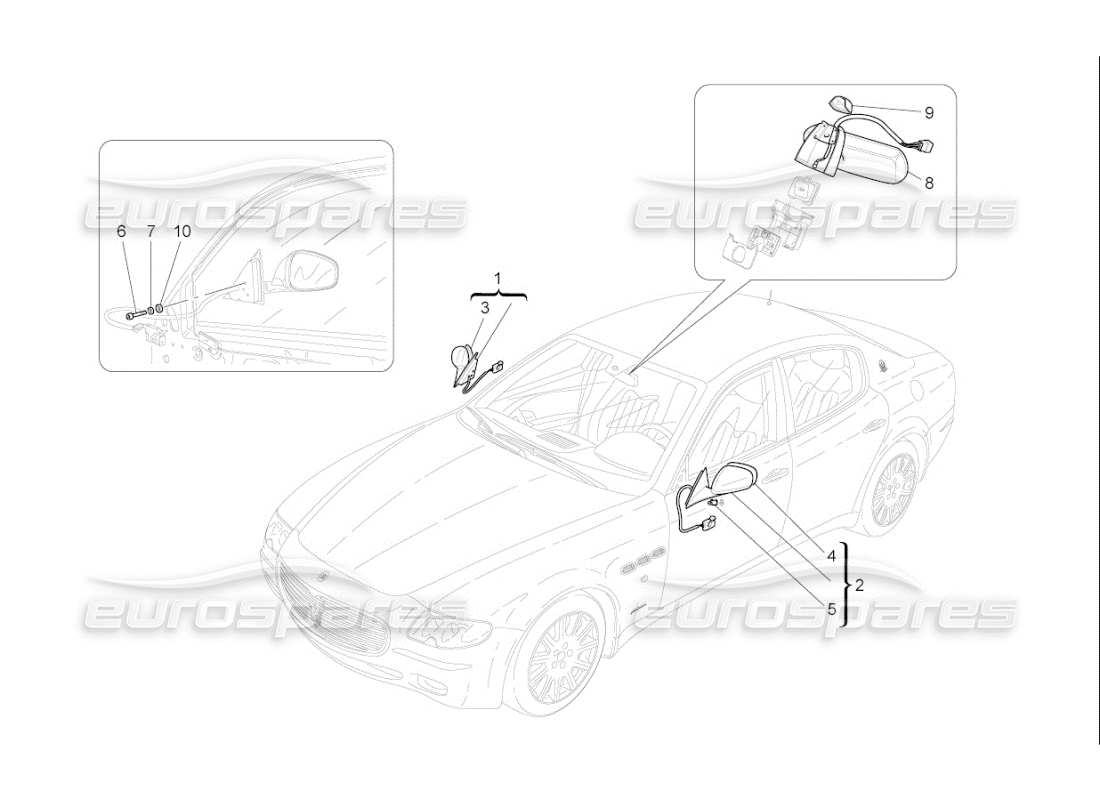 Maserati QTP. (2009) 4.2 auto rétroviseurs intérieurs et extérieurs Diagramme de pièce