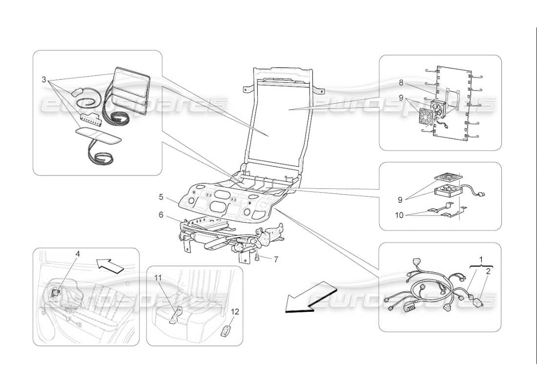 Maserati QTP. (2009) 4.2 auto sièges arrière : mécanique et électronique Diagramme de pièce