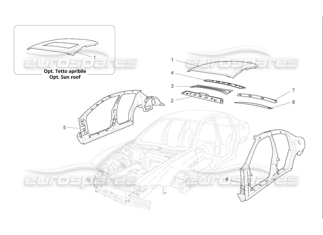 Maserati QTP. (2010) 4.7 auto CARROSSERIE ET ​​GARNITURE EXTÉRIEURE CENTRALE Diagramme de pièce
