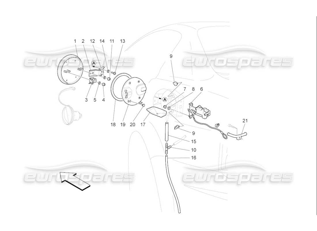Maserati QTP. (2010) 4.7 auto trappe et commandes du réservoir de carburant Diagramme de pièce