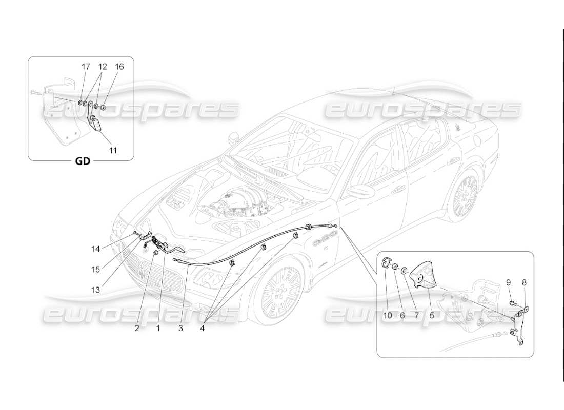 Maserati QTP. (2010) 4.7 auto BOUTON D'OUVERTURE DU COUVERCLE AVANT Diagramme de pièce