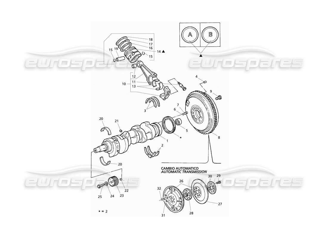 Maserati QTP V6 Evoluzione Crankshaft, Pistons, Conrods & Flywheel Schéma des pièces