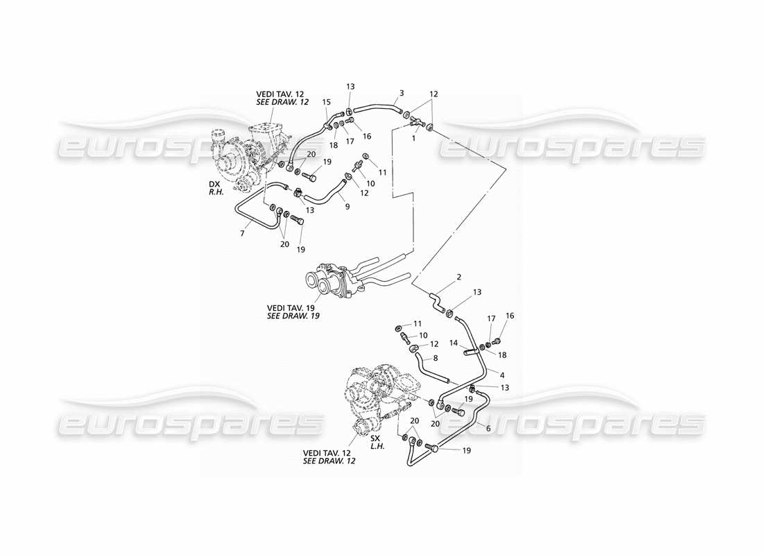 Maserati QTP V6 Evoluzione Tuyaux de refroidissement turbo Schéma des pièces