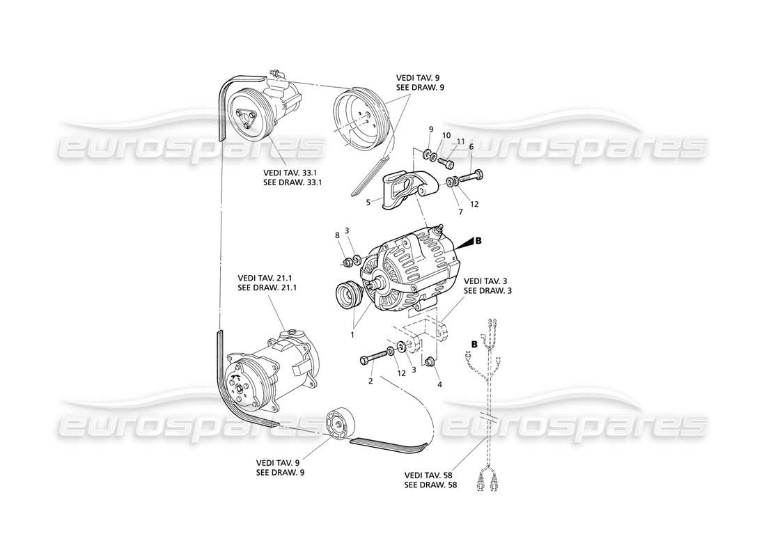 Maserati QTP V6 Evoluzione Alternateur et support Diagramme de pièce