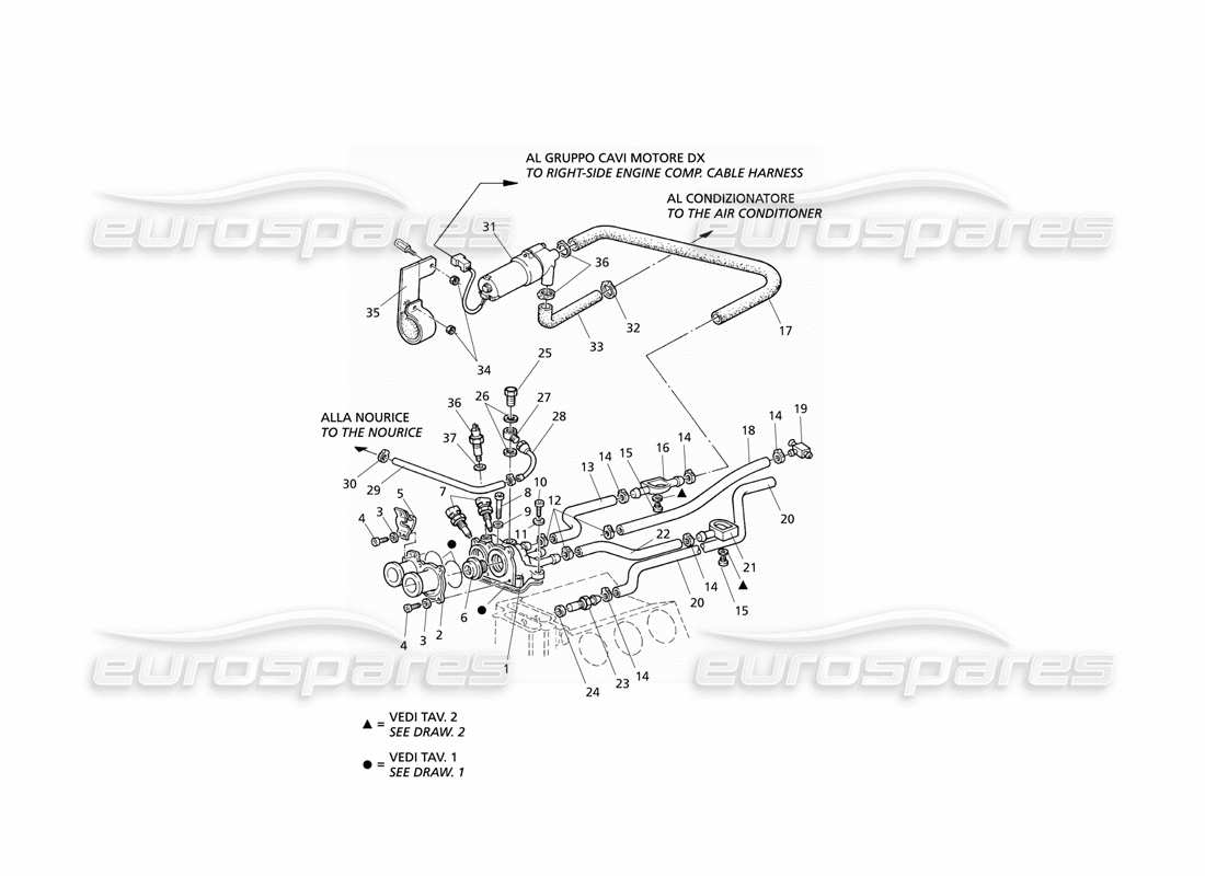 Maserati QTP V6 Evoluzione Chauffage de la cabine de refroidissement du moteur Diagramme de pièce