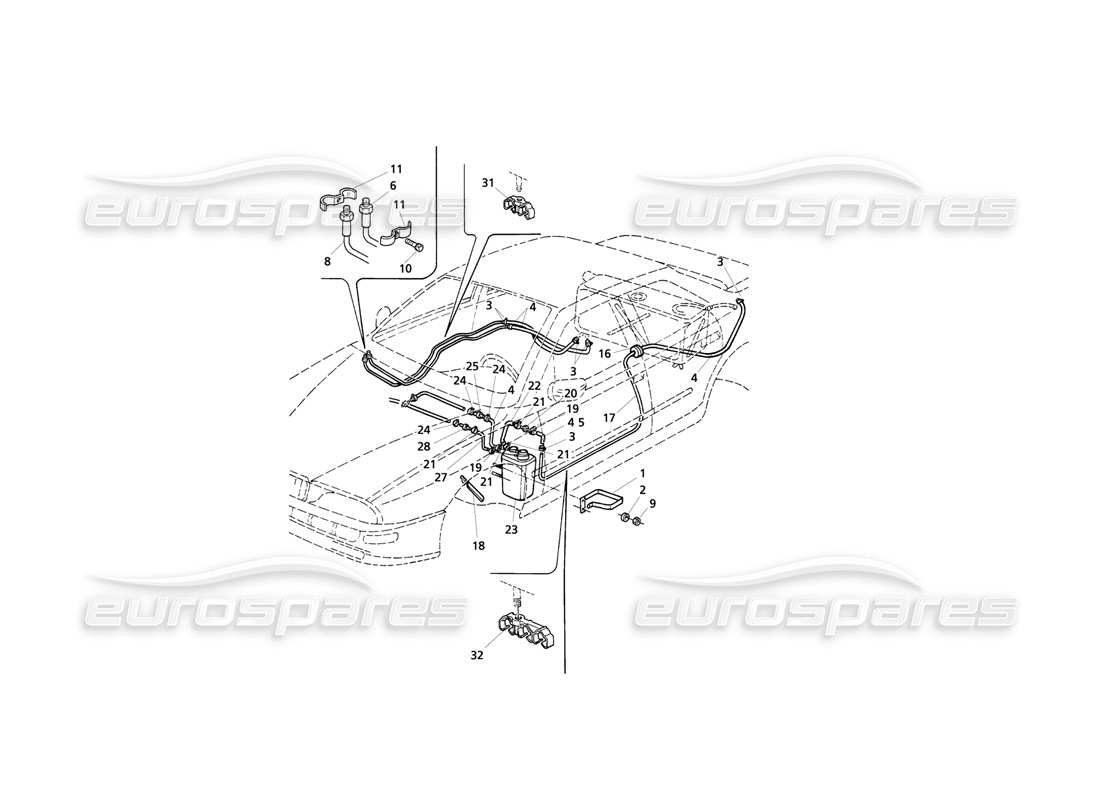 Maserati QTP V6 Evoluzione Évaporez-vous. Système de récupération des vapeurs et conduites de carburant Diagramme de pièce