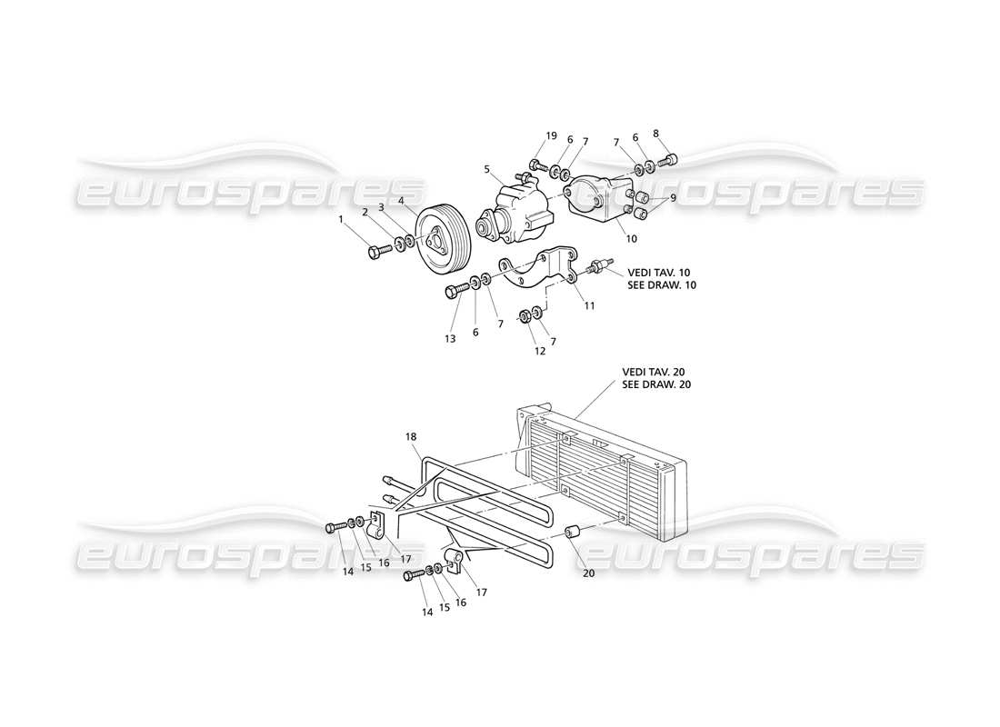 Maserati QTP V6 Evoluzione Pompe de direction assistée et radiateur d'huile Diagramme de pièce
