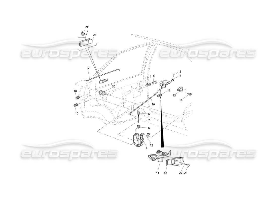 Maserati QTP V6 Evoluzione Portes arrière : charnières et commandes intérieures Diagramme de pièce