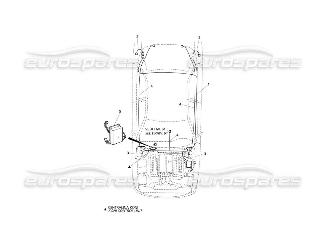 Maserati QTP V6 Evoluzione Electrical System: A.B.S. and 'Koni' Suspension Diagramme de pièce