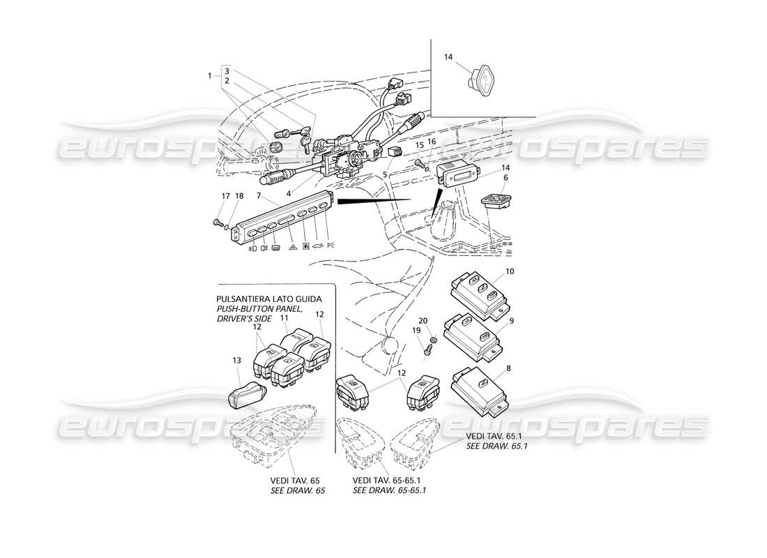 Maserati QTP V6 Evoluzione Commutateurs et verrouillage de direction Diagramme de pièce