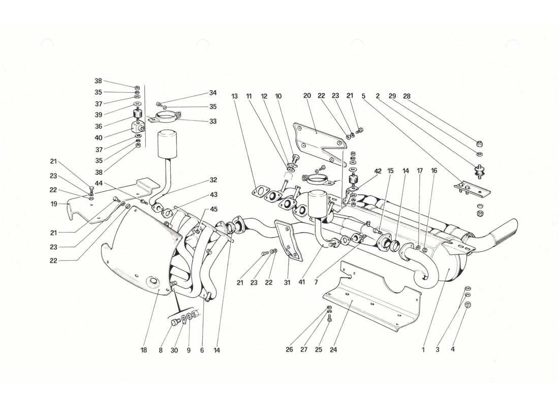 Ferrari 208 GTB GTS Système d'échappement Diagramme de pièce