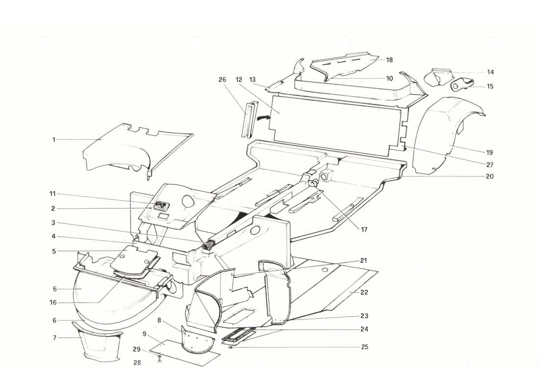 Ferrari 208 GTB GTS Carrosserie - Éléments intérieurs Diagramme de pièce