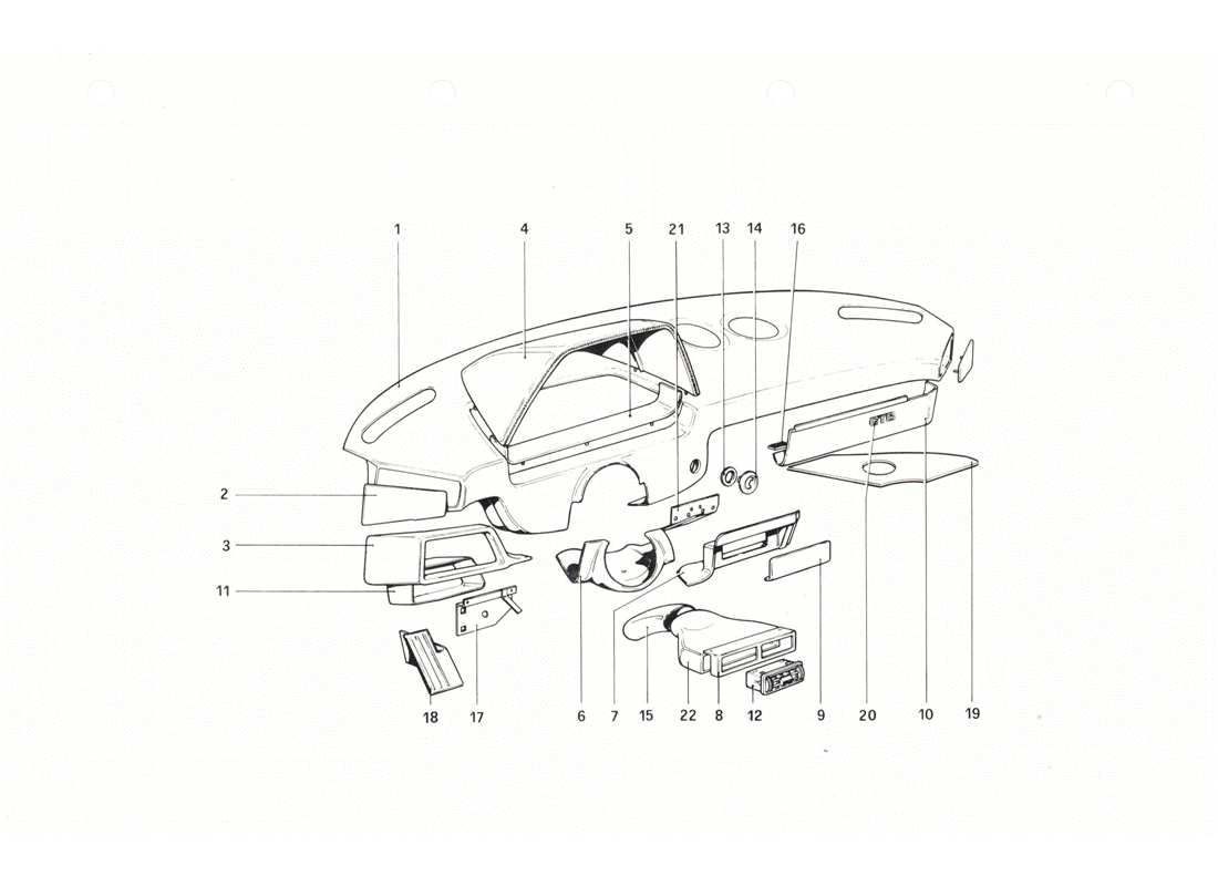Ferrari 208 GTB GTS TABLEAU DE BORD Diagramme de pièce