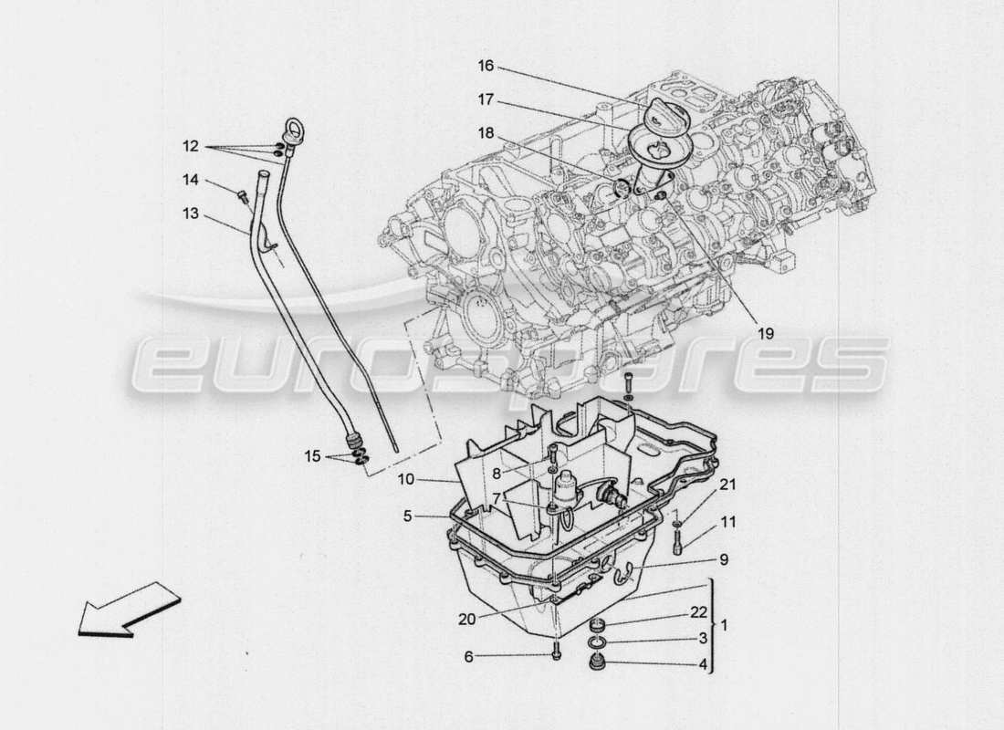 Maserati QTP. V8 3.8 530bhp Auto 2015 système de lubrification : circuit et collecte Schéma des pièces
