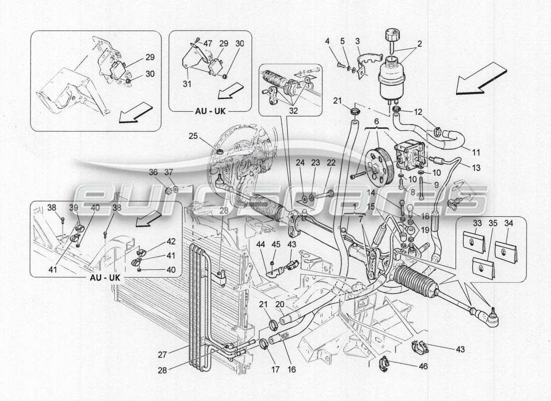 Maserati GranCabrio MC Centenario Boîtier de direction et pompe de direction hydraulique Schéma des pièces