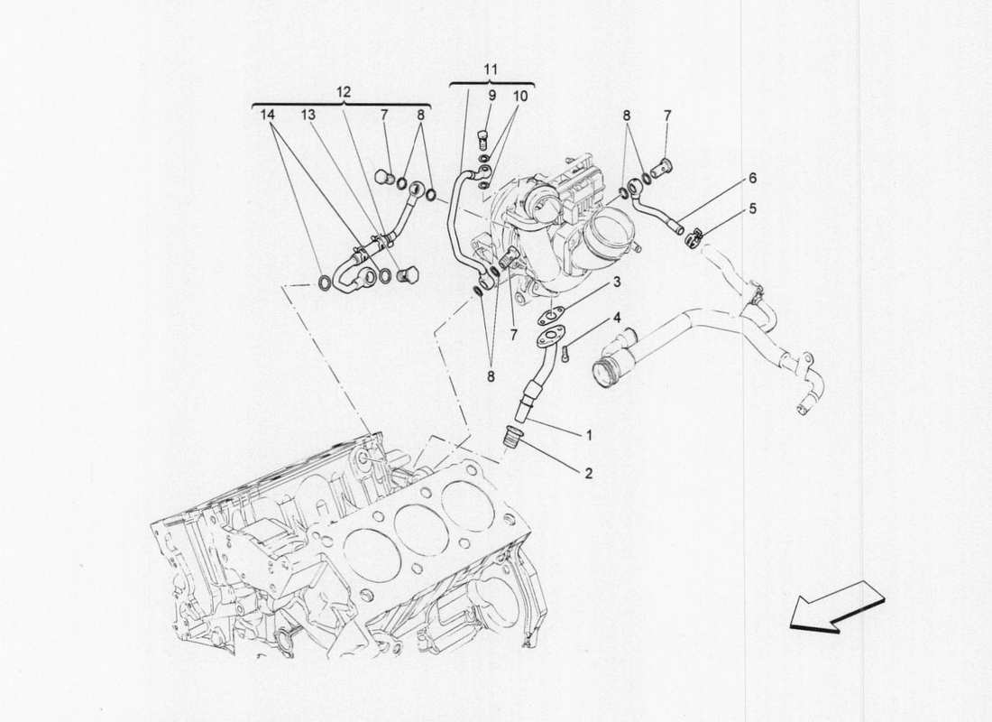 Maserati QTP. V6 3.0 TDS 275bhp 2017 système de suralimentation : lubrification et refroidissement Diagramme de pièce
