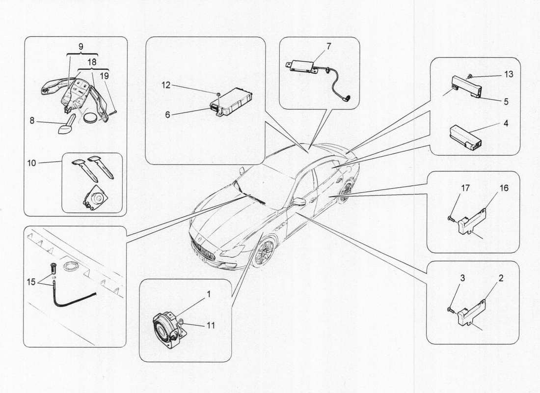 Maserati QTP. V6 3.0 TDS 275bhp 2017 système d'alarme et d'immobilisation Diagramme de pièce