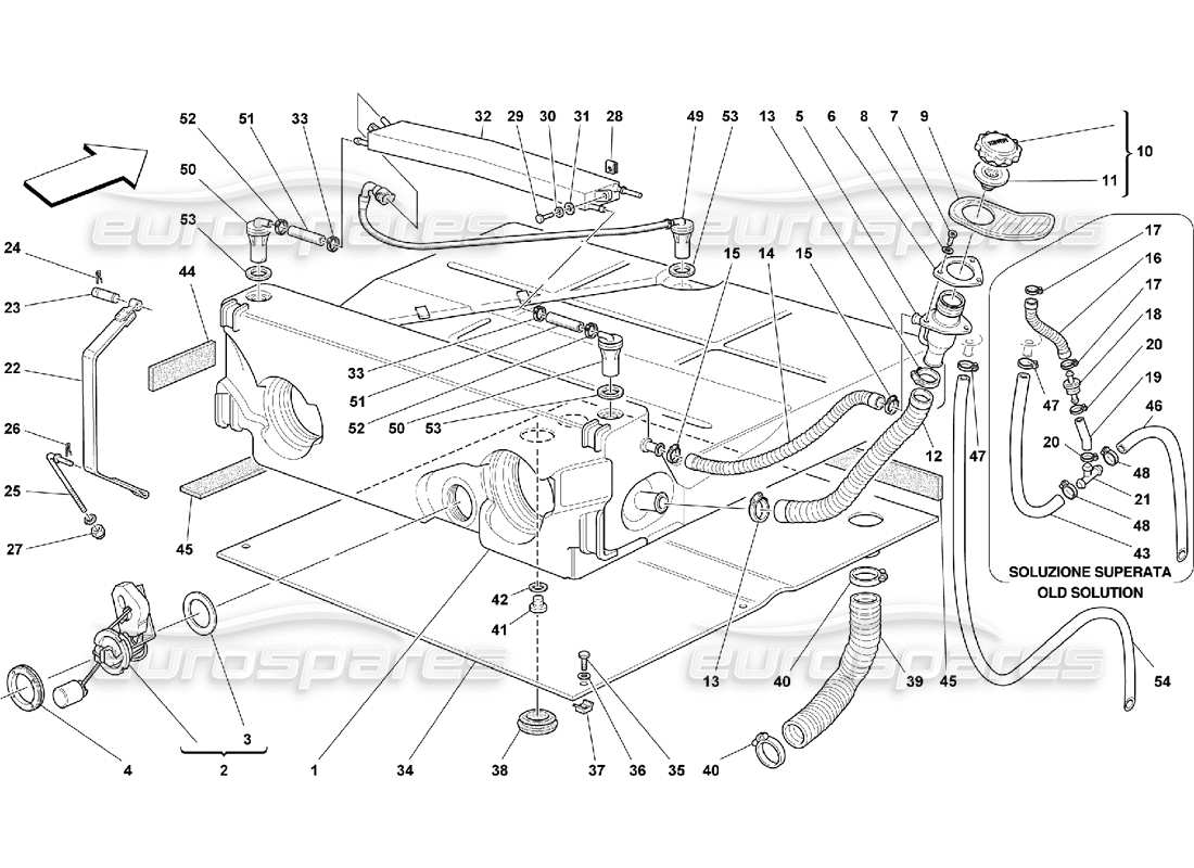Ferrari 550 Maranello Réservoir de carburant - pas pour USA MY 99, USA MY 2000, CDN MY 99 et CDN MY 2000 Diagramme de pièce