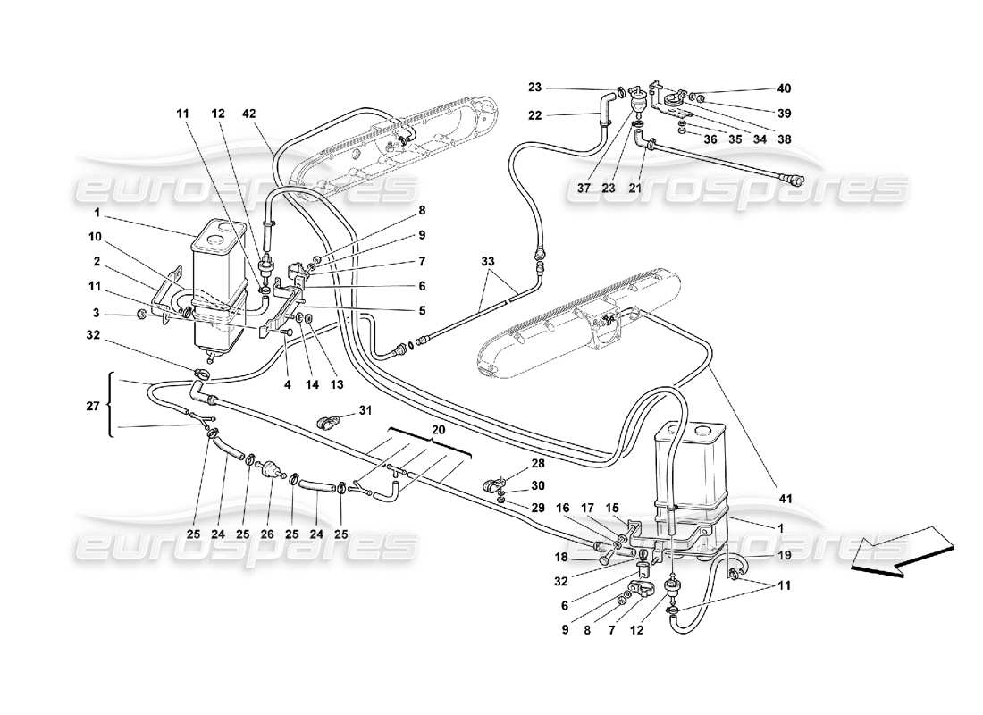 Ferrari 550 Maranello Dispositif anti-évaporation – Pas pour USA MY 99, USA MY 2000, CDN MY 99 et CDN MY 2000 Diagramme de pièce