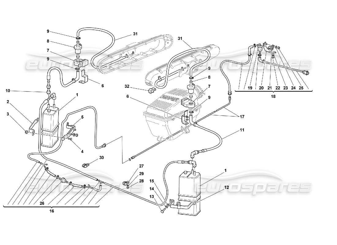 Ferrari 550 Maranello Dispositif anti-évaporation – Valable pour les États-Unis MY 99 et CDN MY 99 Diagramme de pièce