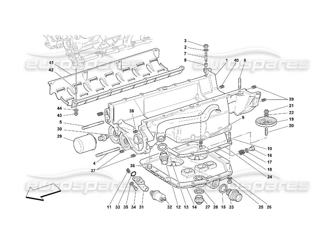 Ferrari 550 Maranello Lubrification - Carters d'huile et filtres Schéma des pièces