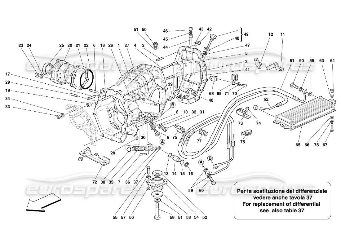 Ferrari 550 Maranello Radiateur de refroidissement du support de différentiel et de l'embrayage Diagramme de pièce