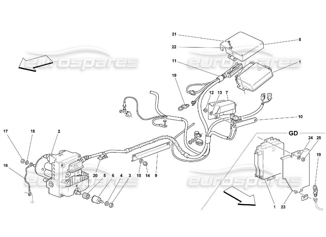 Ferrari 550 Maranello Unité de commande et équipement hydraulique pour système ABS-ASR Diagramme de pièce