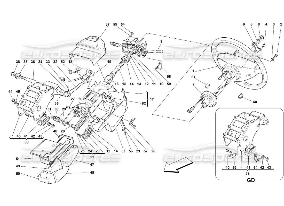 Ferrari 550 Maranello Colonne de direction Diagramme de pièce