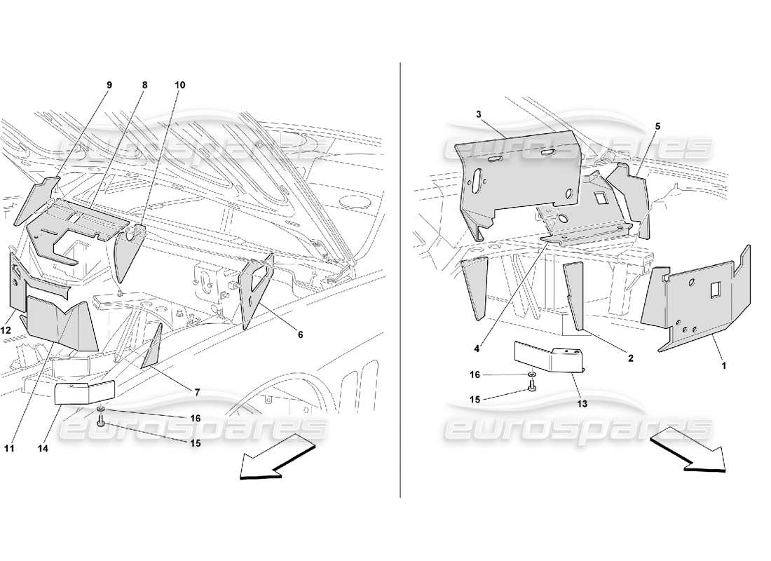 Ferrari 550 Maranello Isolations ignifuges du compartiment moteur - Valable pour GD Diagramme de pièce