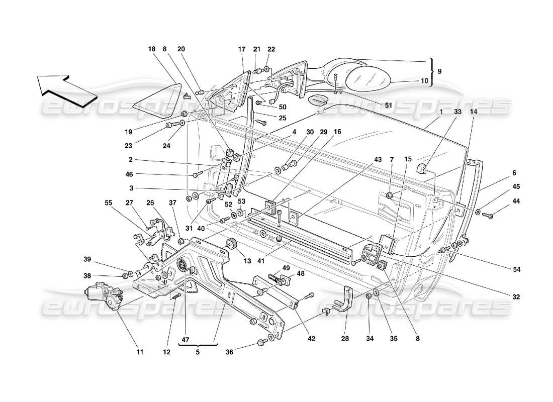 Ferrari 550 Maranello Portes - Vitres et rétroviseurs électriques Diagramme de pièce