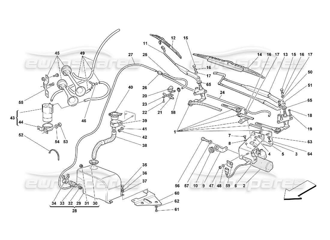 Ferrari 550 Maranello ESSUIE-GLACE, LAVE- Rondelle ET KLAXONS Diagramme de pièce