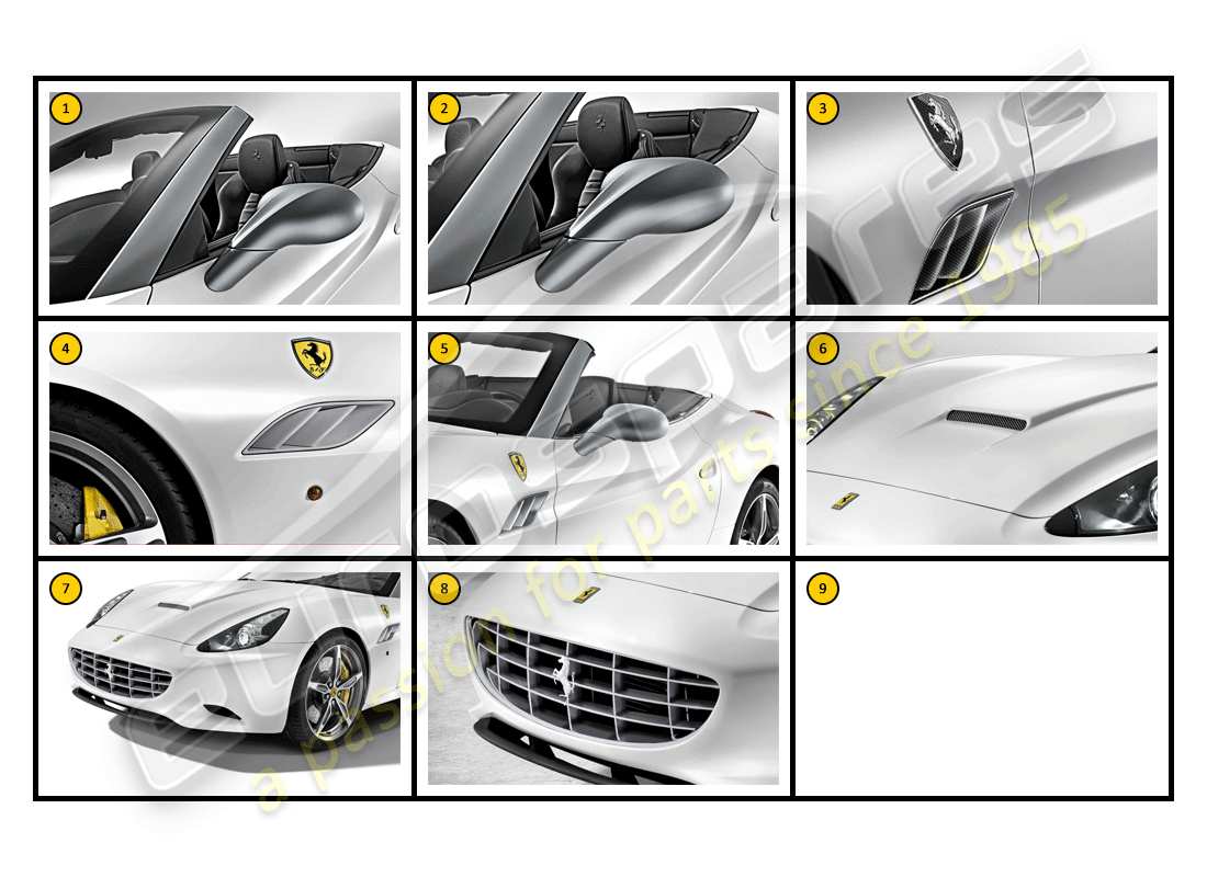 Ferrari California (Accessoires) Extérieur - Carrosserie Schéma des pièces