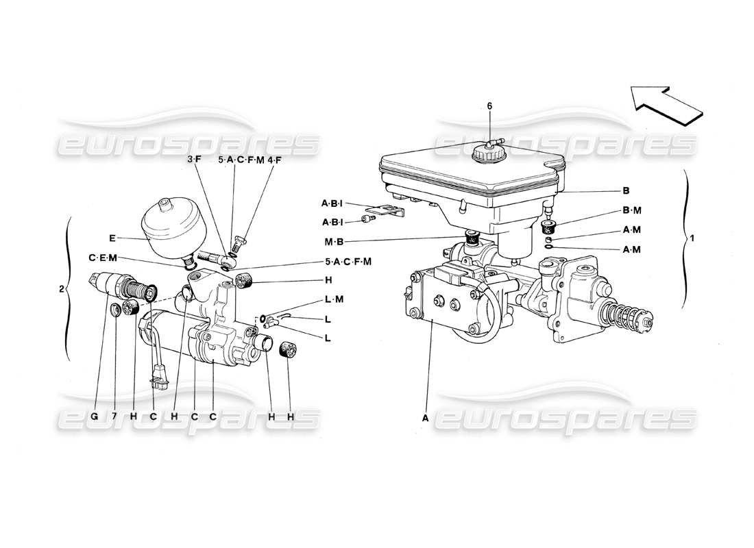 Ferrari 348 (1993) TB / TS Système hydraulique pour antidérapant Schéma des pièces