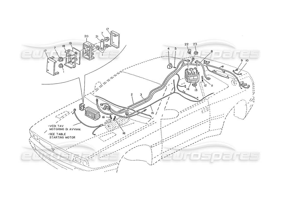 Maserati Ghibli 2.8 (sans ABS) Câblage de l'alimentation de la batterie Schéma des pièces