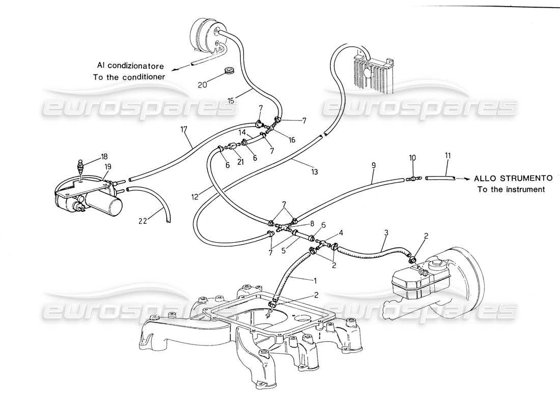 Maserati Biturbo Spider Système d'évaporation (direction gauche sans palpeur lambda) Schéma des pièces
