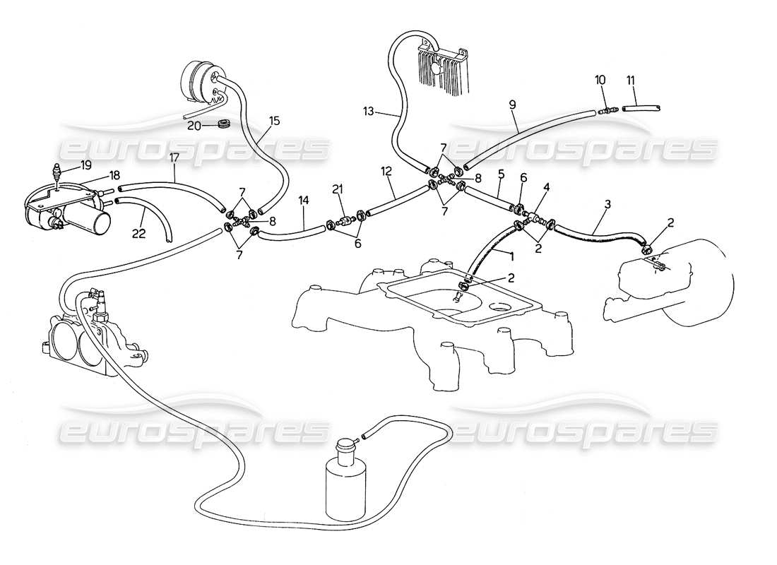 Maserati Biturbo Spider Système d'évaporation (Direction gauche avec palpeur Lambda) Schéma des pièces