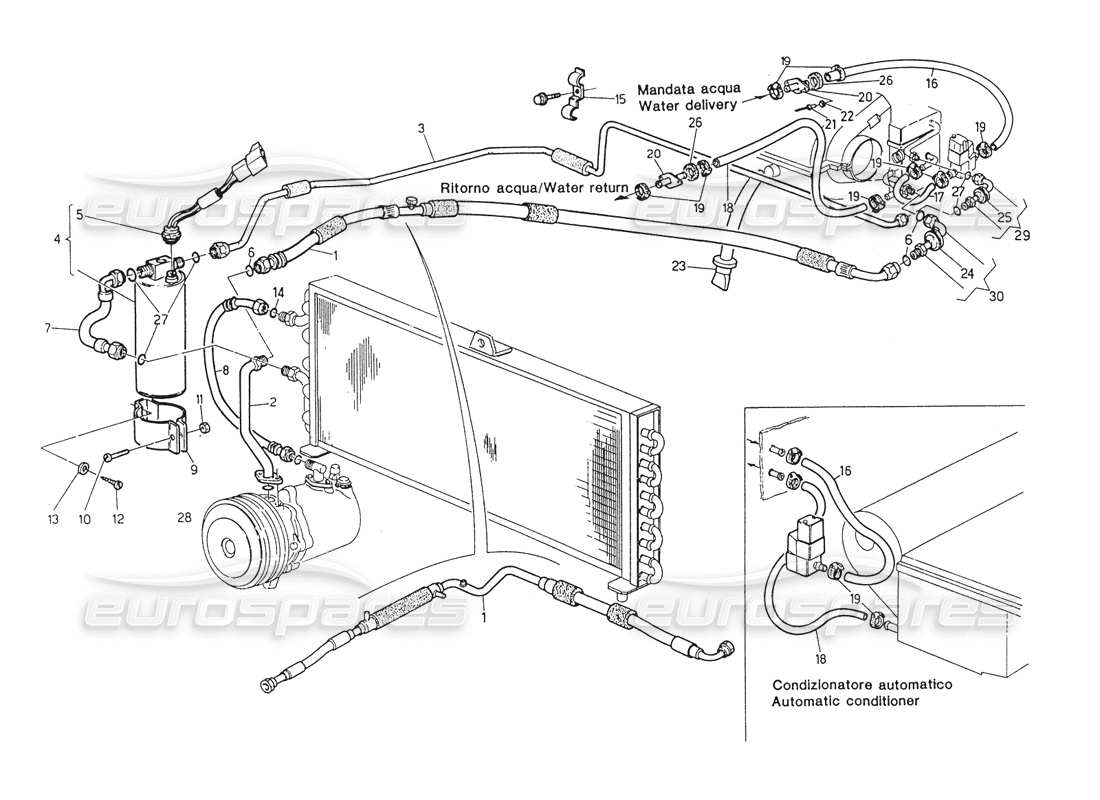 Maserati Biturbo Spider Système de climatisation, direction droite (après modification) Schéma des pièces