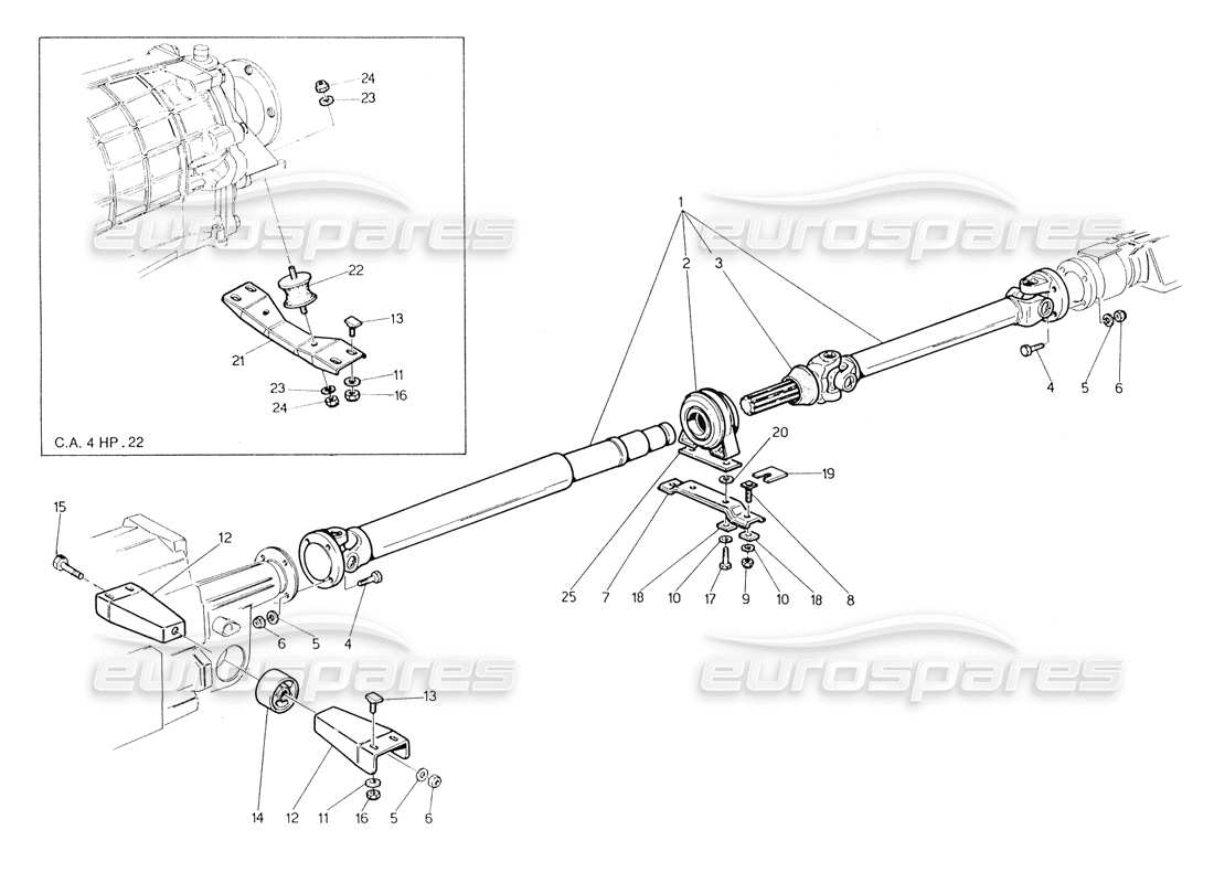 Maserati Biturbo Spider Arbre d'hélice et support Diagramme de pièce