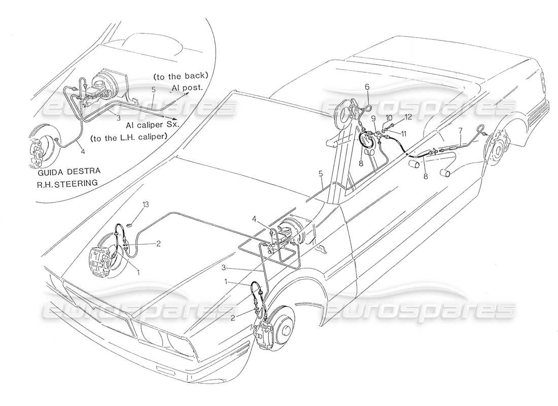 Maserati Biturbo Spider Conduites de frein hydrauliques Diagramme de pièce