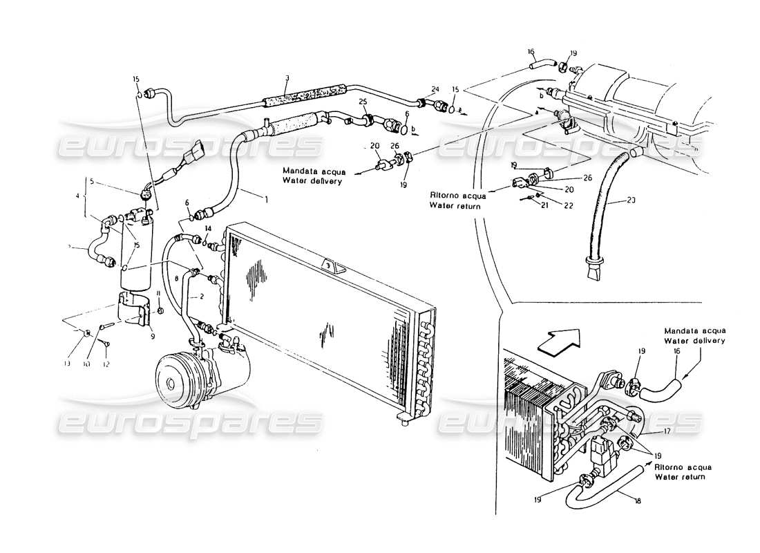 Maserati 418 / 4.24v / 430 Système de climatisation, direction gauche Diagramme de pièce
