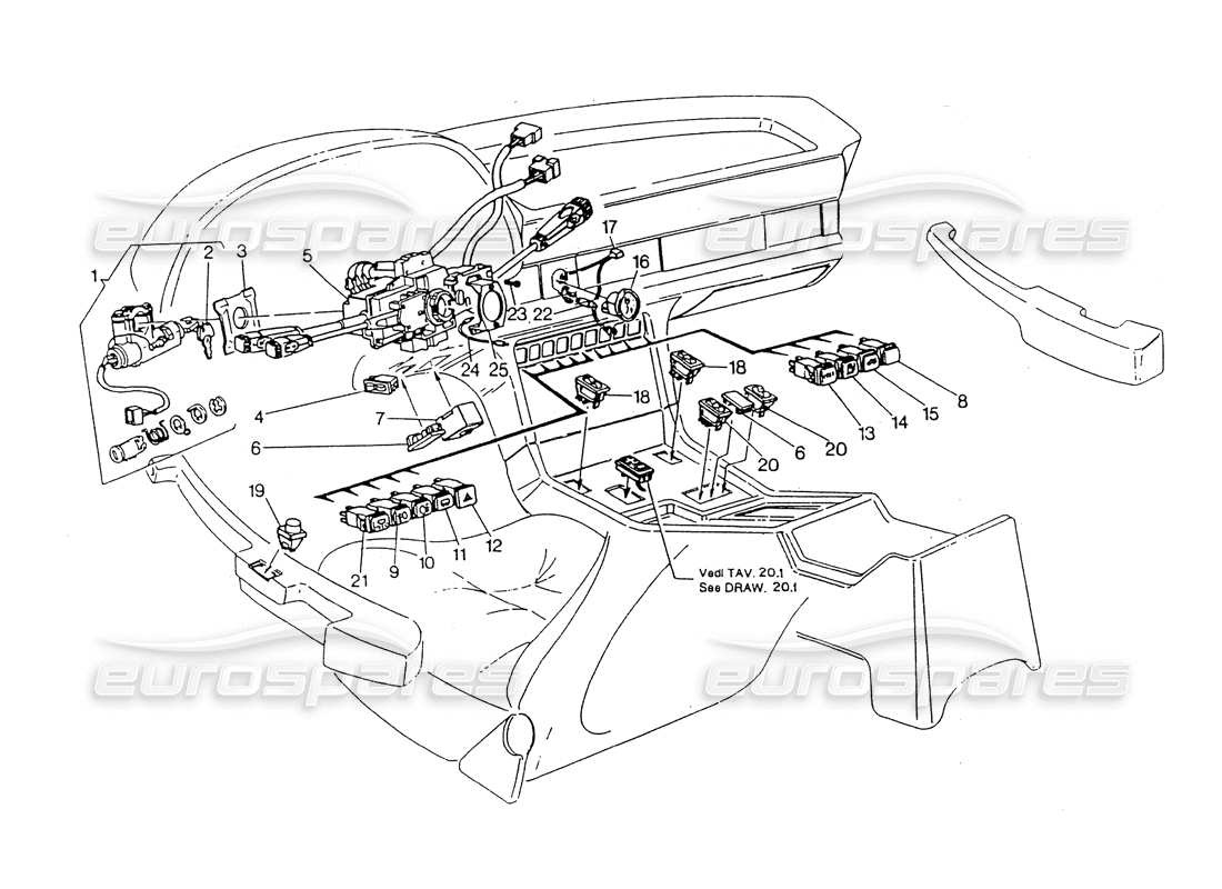 Maserati 418 / 4.24v / 430 Commutateurs et verrouillage de direction Diagramme de pièce