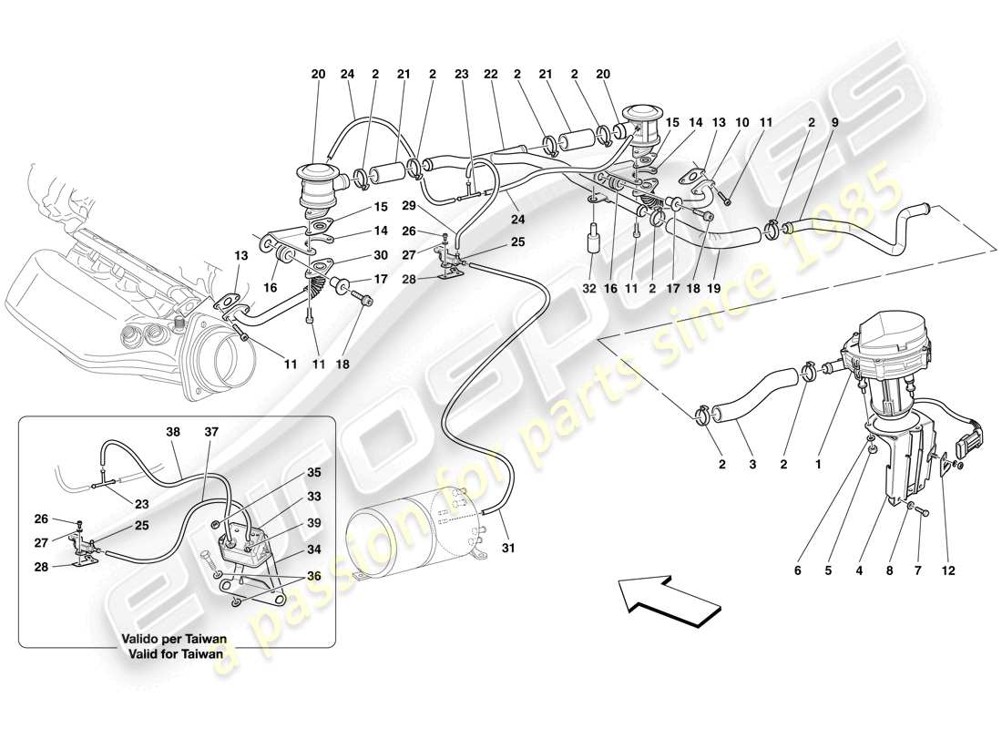 Ferrari F430 Scuderia Spider 16M (à droite) Système d'air secondaire Schéma des pièces
