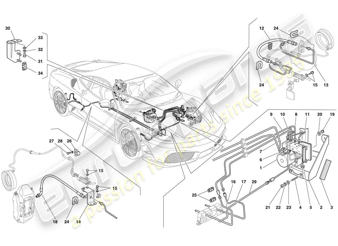 Ferrari F430 Scuderia Spider 16M (à droite) Système de freinage Schéma des pièces