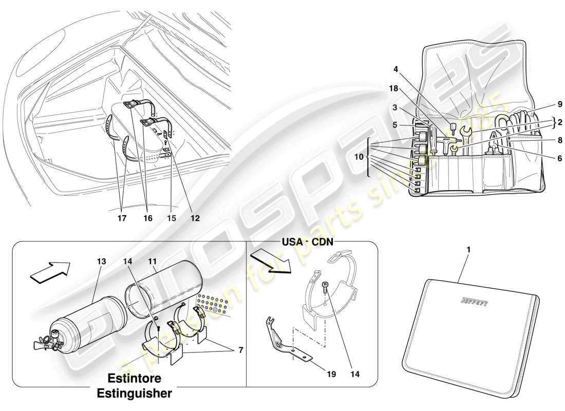 Ferrari F430 Scuderia Spider 16M (à droite) OUTILS ET ACCESSOIRES FOURNIS AVEC LE VÉHICULE Schéma des pièces