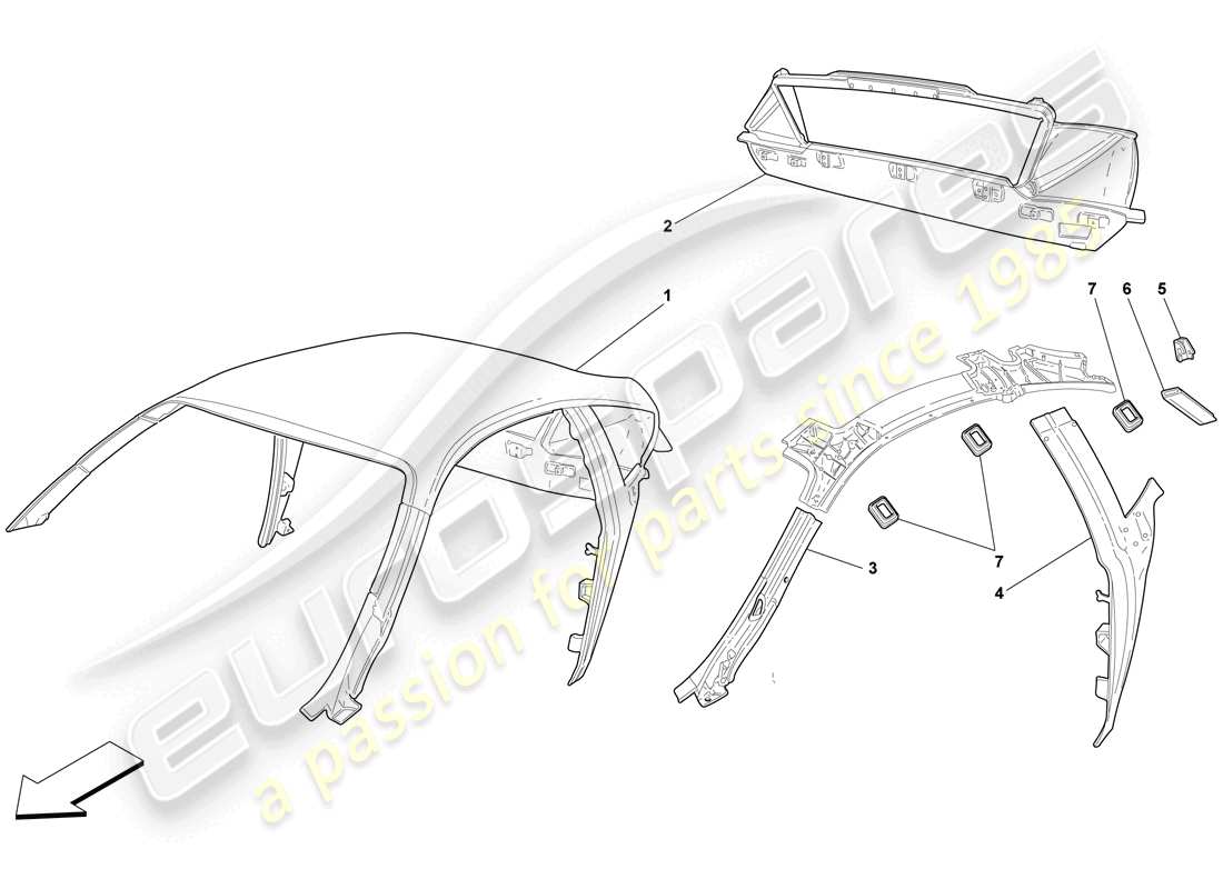 Ferrari F430 Scuderia Spider 16M (à droite) Toiture - Structure Schéma des pièces