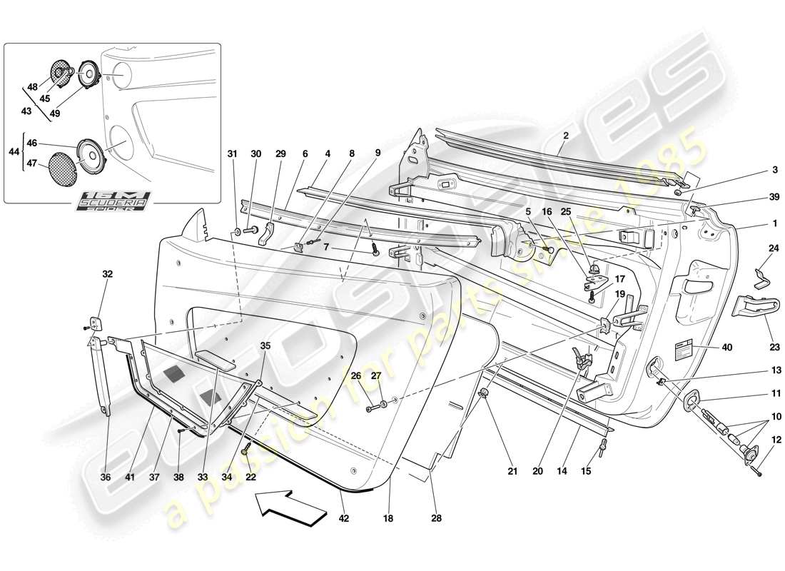 Ferrari F430 Scuderia Spider 16M (à droite) PORTES - SOUS-STRUCTURE ET GARNITURE Schéma des pièces
