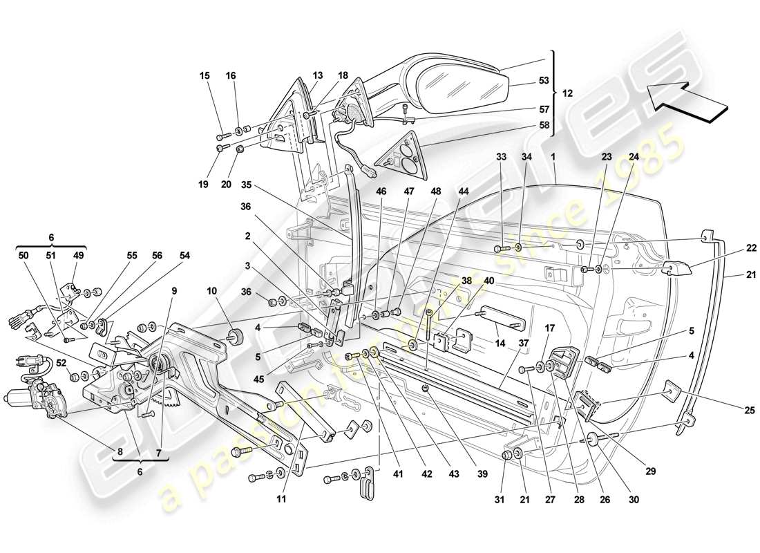 Ferrari F430 Scuderia Spider 16M (à droite) PORTES - VITRES ÉLECTRIQUES ET RÉTROVISEUR Schéma des pièces
