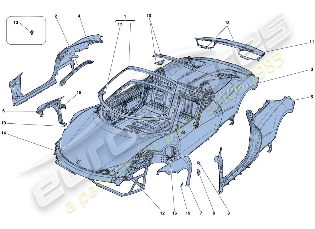 Ferrari 458 Spider (Europe) CARROSSERIE - GARNITURE EXTÉRIEURE Schéma des pièces