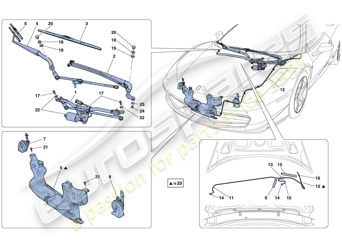 Ferrari 458 Spider (Europe) ESSUIE-GLACE, LAVE- Rondelle ET KLAXONS Schéma des pièces
