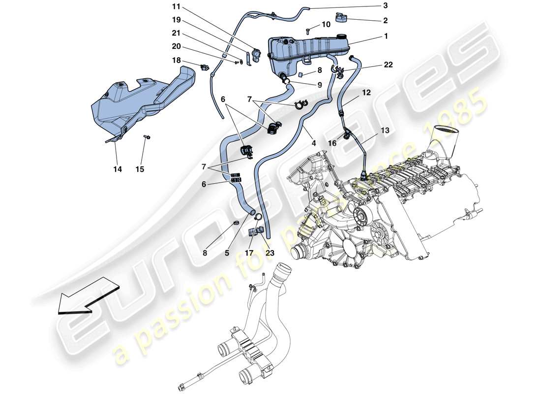 Ferrari 458 Spécial (RHD) REFROIDISSEMENT - RÉSERVOIR COLLECTEUR ET TUYAUX Schéma des pièces